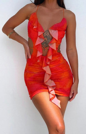 ORANGE RUFFLE DRESS