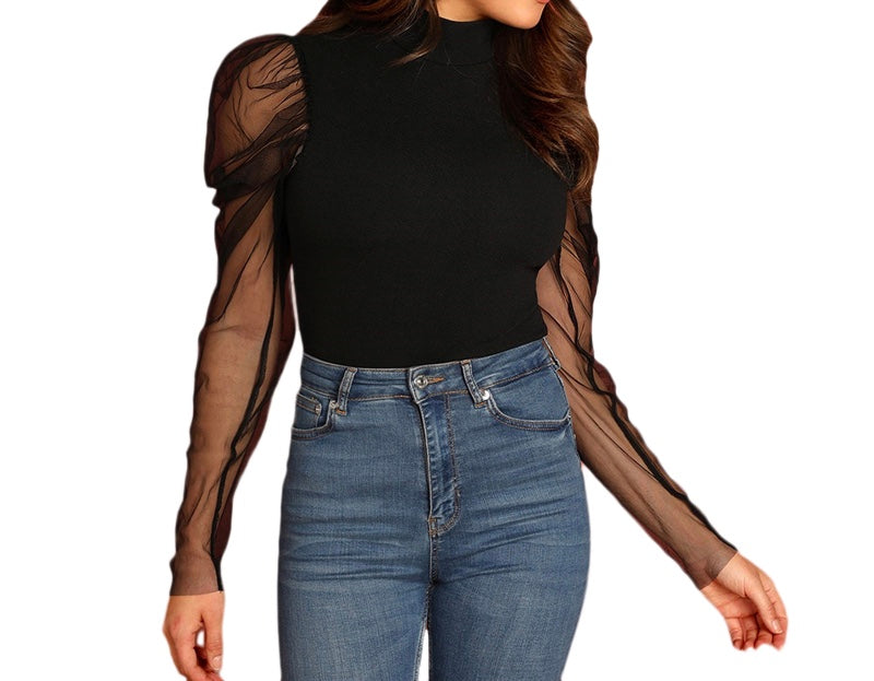 Mesh Puff Sleeve Top